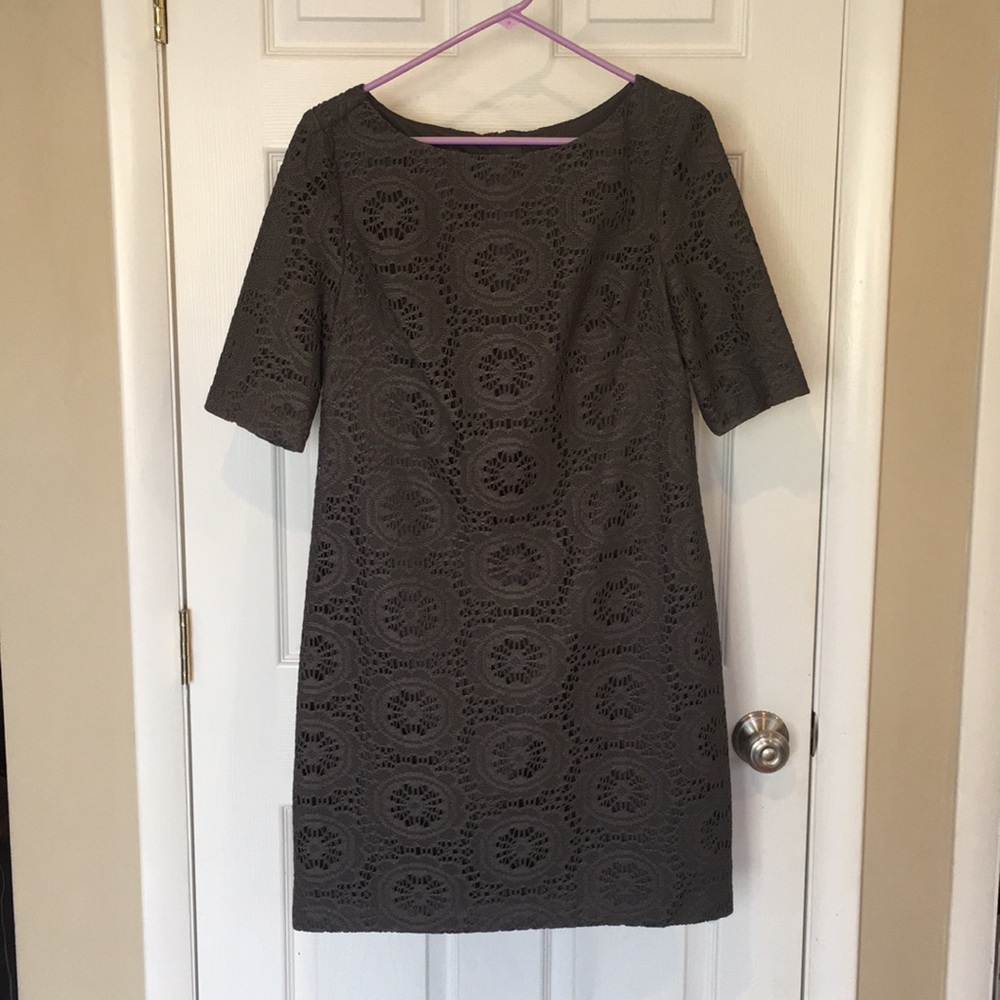 Adrianna Papell Grey Lace Shift Dress